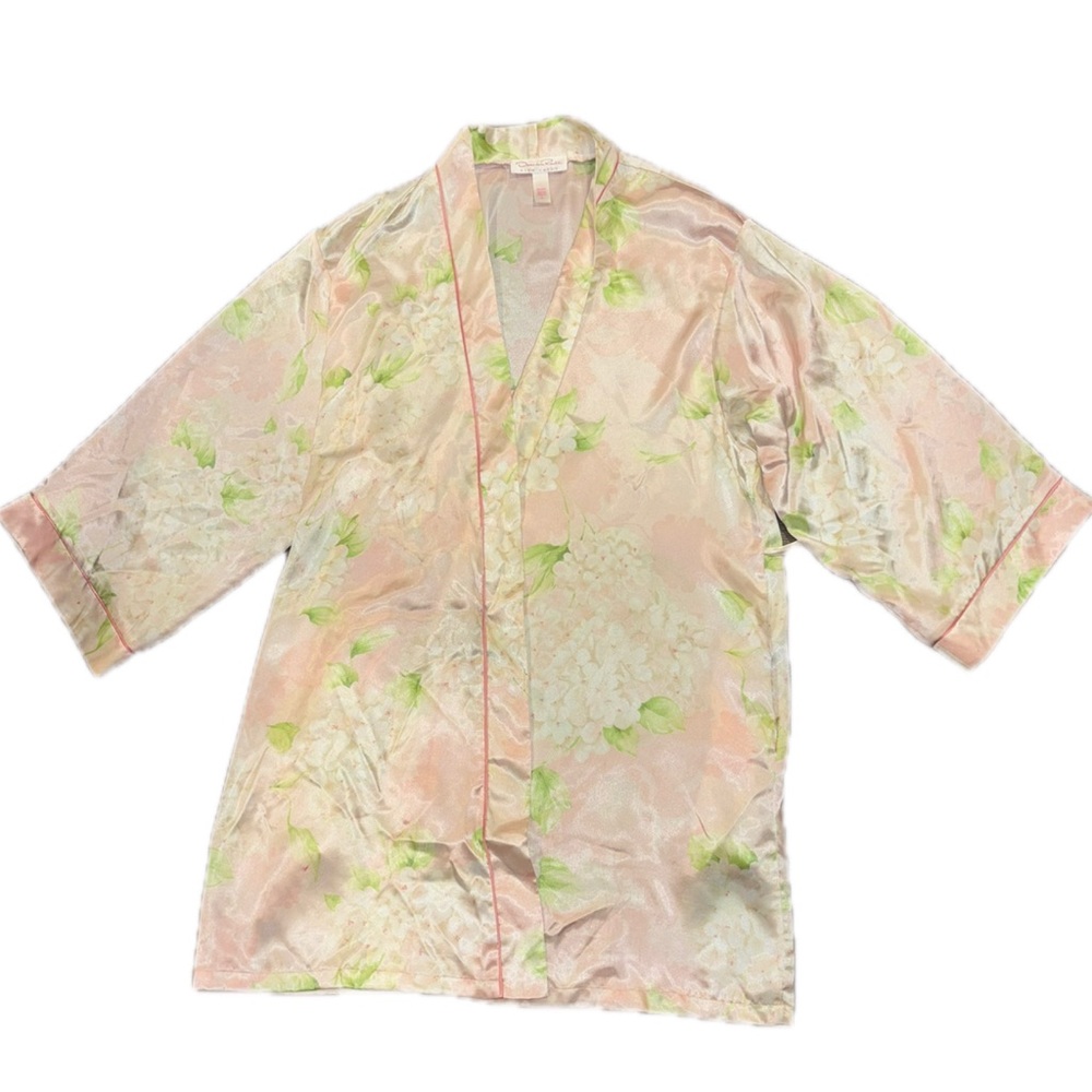 Oscar De La Renta Pink Label Pink Pastel Floral Silk Robe